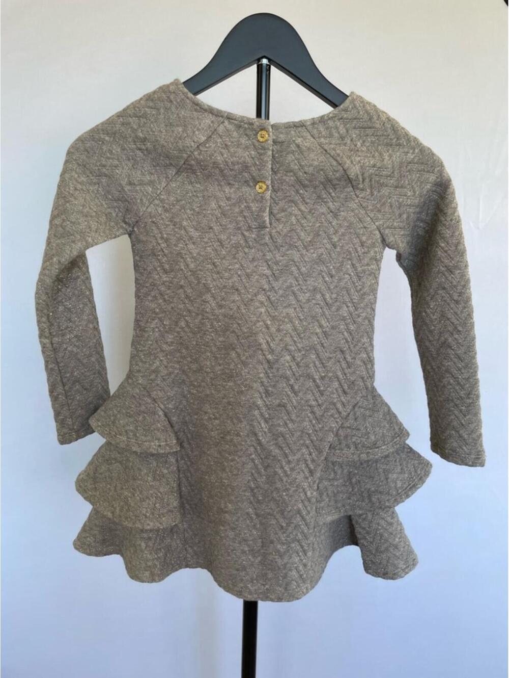 Cat & Jack Girls Gray Ruffle Dress Size 6 Long Sleeve Tiered Peplum Twirl Dress - Picture 2 of 5